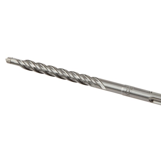 Close-up of a DEWALT DT8928 metal drill bit with spiral flutes, designed for masonry or concrete drilling tasks.