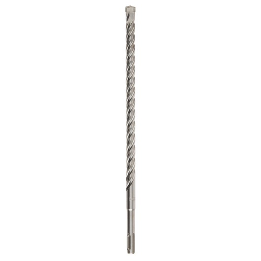 A single long, metallic rotary hammer drill bit with a spiral flute design, used for drilling into concrete and masonry surfaces.