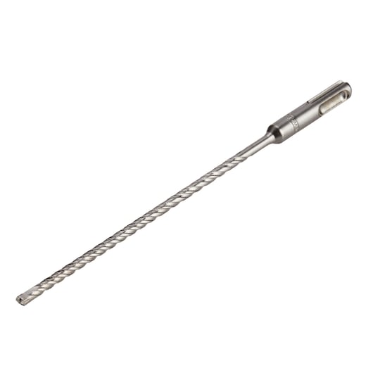 A long, metal DEWALT drill bit with a spiral flute design and an SDS-Plus shank, used for drilling into masonry or concrete.
