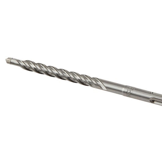 A close-up of a DEWALT DT8969 metal drill bit with a spiral flute design, used for drilling into materials like concrete or masonry.