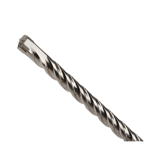 Close-up image of a metal masonry drill bit with a spiral flute design.