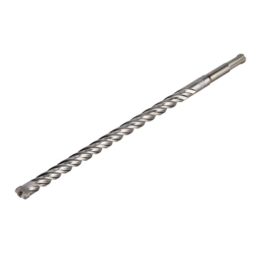 A long, metal DEWALT SDS-Plus drill bit with a spiral flute design, used for drilling into concrete or masonry.