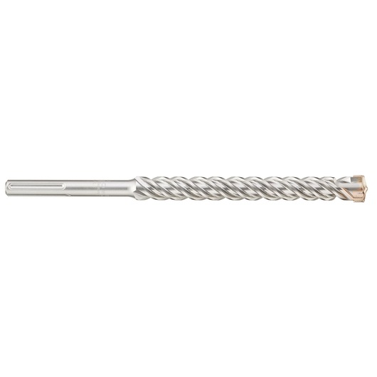 A close-up image of a silver-colored, spiral masonry drill bit with an SDS shank and a carbide cutting tip, isolated on a white background.