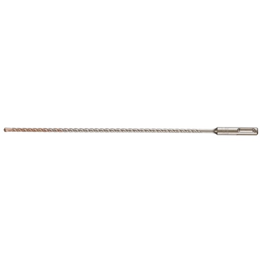 A long, metal SDS drill bit with a spiral shaft and chisel tip, designed for heavy-duty drilling tasks.