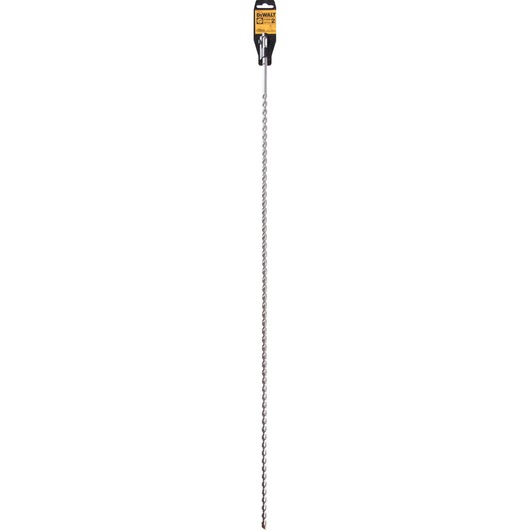 DEWALT DT9547 long spiral masonry drill bit with yellow label, designed for drilling concrete or stone surfaces.