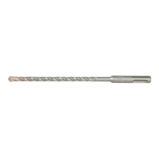 Long, silver DEWALT drill bit with spiral design and SDS shank, suitable for masonry and concrete drilling.