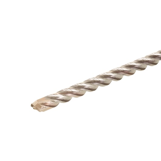 Close-up of a DEWALT DT9557 metal drill bit with a spiraled shaft and chisel tip on a white background.