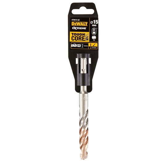 DEWALT DT9573 15mm Extreme Tough Core drill bit in retail packaging, suitable for masonry and concrete.
