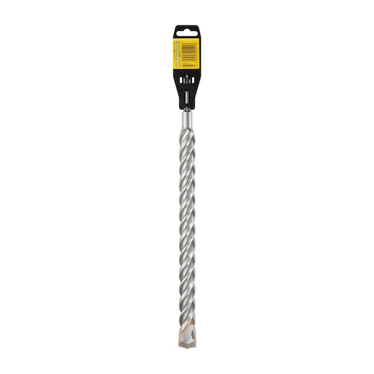 A single DEWALT DT9619 masonry drill bit with a spiral flute design and a black and yellow retail packaging label at the top.