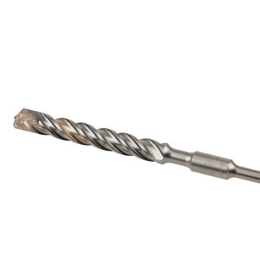 A close-up image of a DEWALT DT9681 masonry drill bit with a spiral flute design and a carbide tip, used for drilling into concrete, stone, and masonry surfaces.