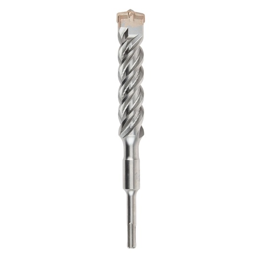 A close-up image of a DEWALT DT9693 masonry drill bit with a silver spiral design and a carbide tip, used for drilling into concrete and stone.