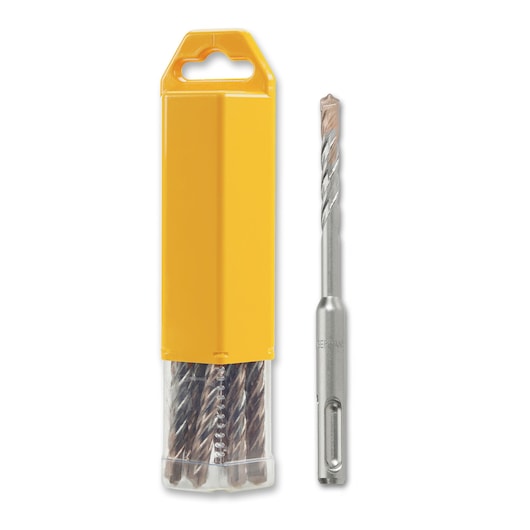 DEWALT drill bit pack with yellow plastic case and one metal drill bit shown next to it.