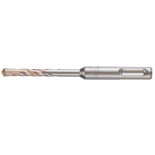 Metal SDS drill bit with spiral design and chiseled tip, used for masonry or concrete drilling.