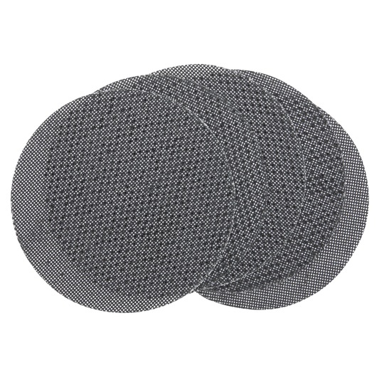 Four round mesh sanding discs overlapping, shown on a white background.