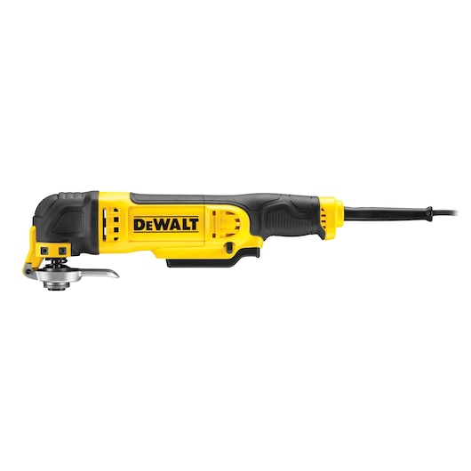 DEWALT DWE315 oscillating multi-tool with a yellow and black body, photographed against a white background.