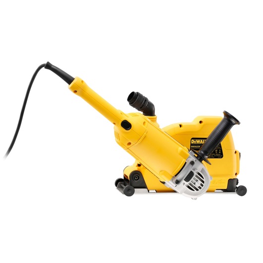 A yellow DEWALT electric wall chaser tool with a black handle and power cord, designed for cutting grooves into walls.