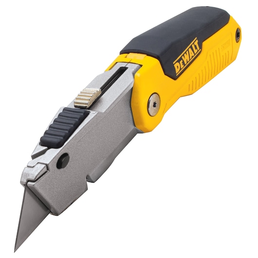 DEWALT folding utility knife with a black and yellow handle and retractable blade.