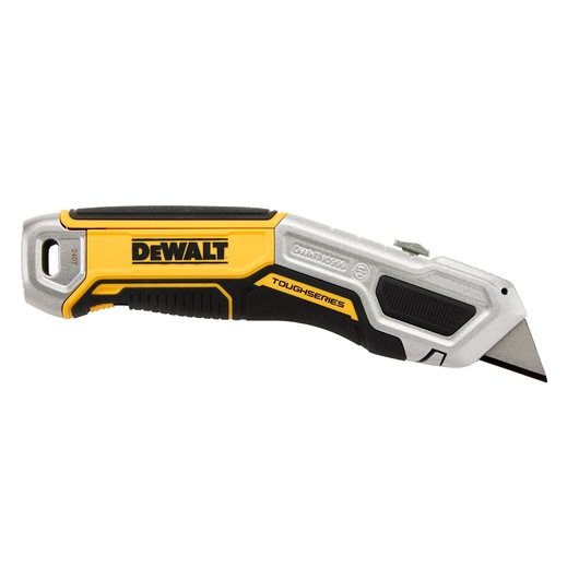 DEWALT ToughSeries utility knife with yellow, black, and silver handle, shown on a white background.