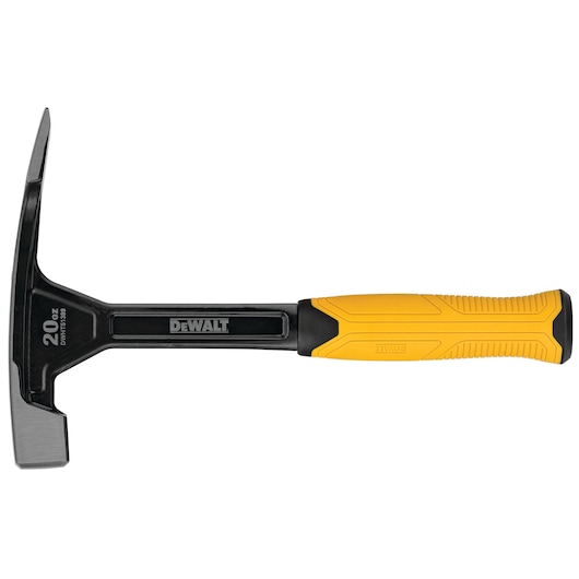 A DEWALT 20 oz claw hammer with a black metal head and shaft, and a yellow and black ergonomic handle.
