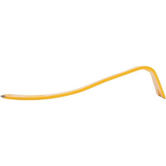 A yellow metal pry bar with angled ends, used for removing nails or lifting materials.