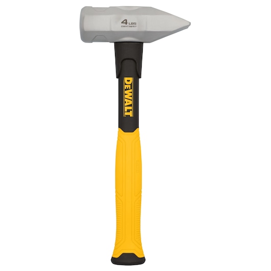 A DEWALT 4 lb engineer hammer with a yellow and black handle and a silver metal head, shown vertically against a white background.