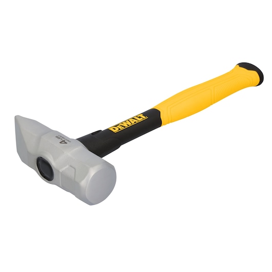 A DEWALT sledgehammer with a yellow and black handle and a silver metal head.