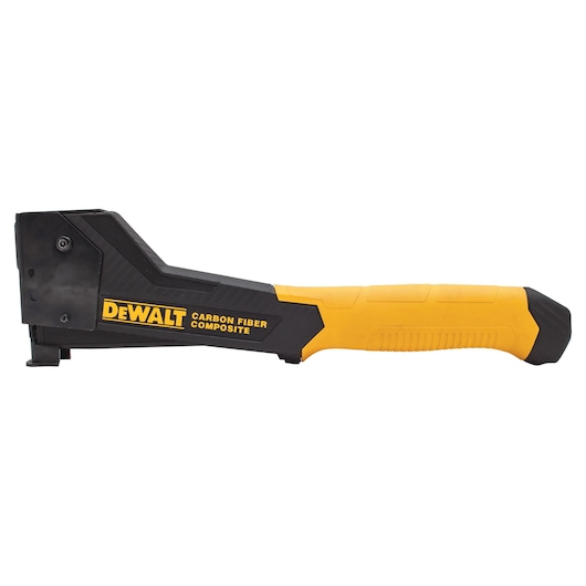A DEWALT carbon fiber composite hand tool with a yellow and black handle, shown isolated on a white background.