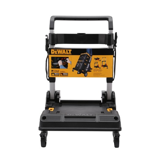 DEWALT TSTAK black rolling tool cart with handle and product label on the front.