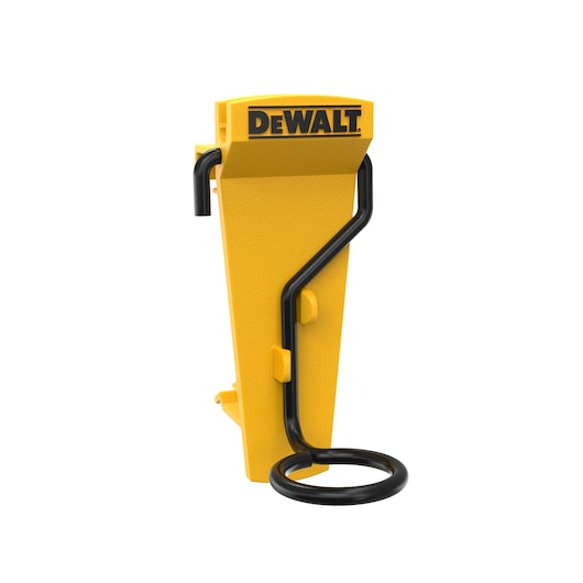 A DEWALT branded yellow and black camera accessory or clip, featuring a sturdy plastic body with a metal loop attachment. The product is photographed against a plain white background.