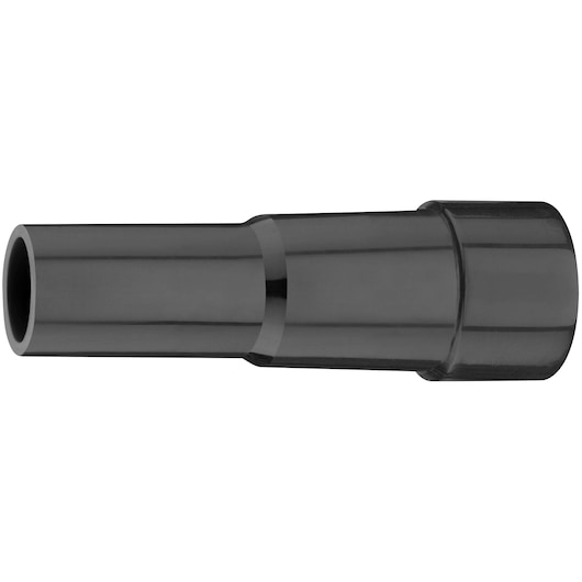 A black cylindrical plastic adapter, shown isolated on a white background. The adapter has a wider section on one end and tapers to a narrower tube on the other.