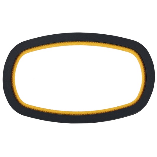 Oval DEWALT photography accessory with a black frame and yellow inner lining.