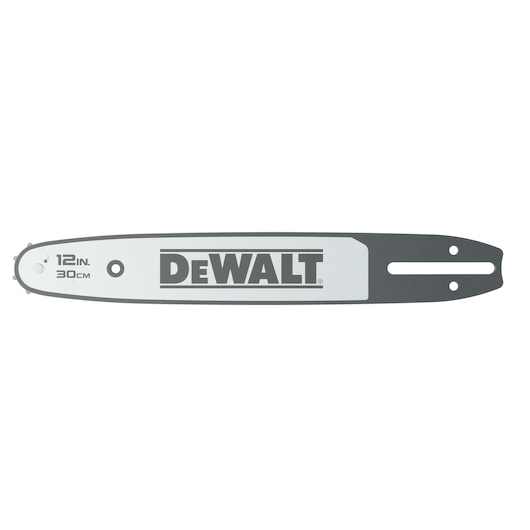 A DEWALT 12-inch (30 cm) chainsaw bar, shown isolated against a white background.