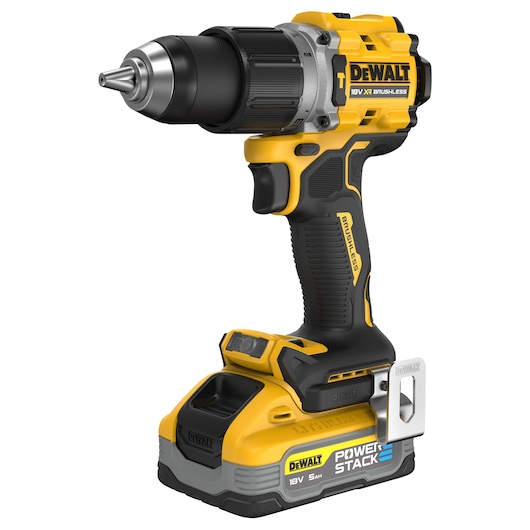 18V XR Brushless Hammer Drill Driver with POWERSTACK 5.0Ah battery front view