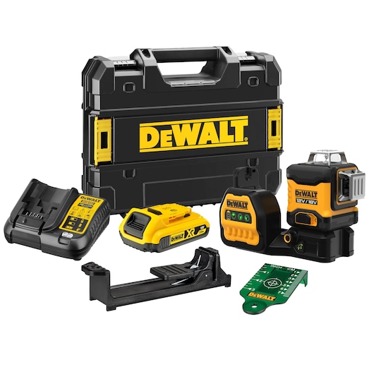 18V / 12V XR 3 x 360° Grønn linjelaser - 1 X 2Ah