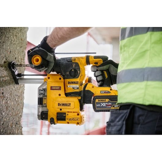 54V XR FLEXVOLT 30mm SDS-Plus Hammer Drill drilling concrete wall