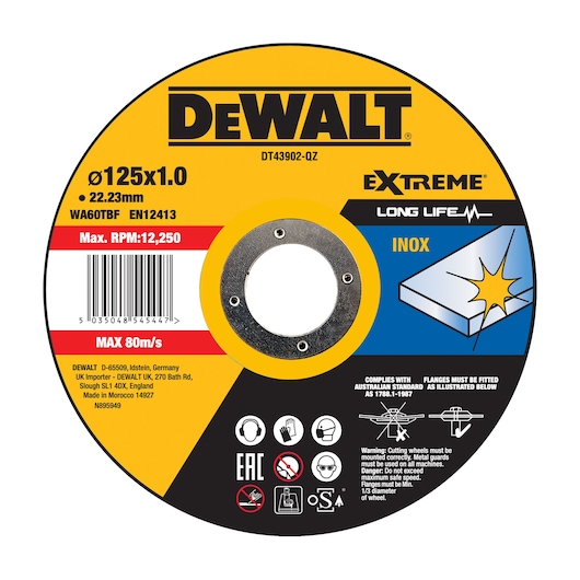EXTREME 125 mm x 1 mm x 22,23 mm kappeskive for rustfritt stål/INOX