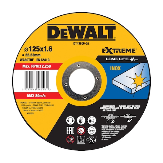 EXTREME 125 x 1,6 x 22,23 mm skjæring av rustfritt stål